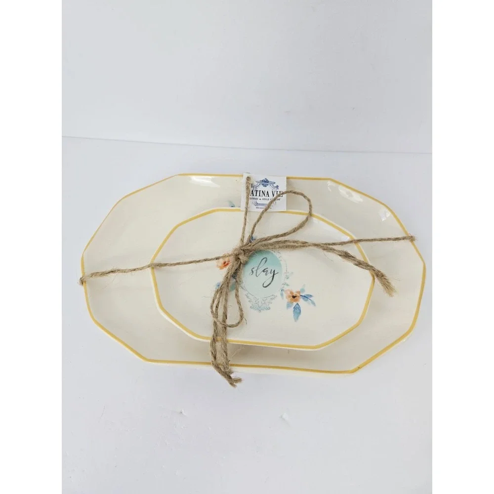 Patina Vie Plate pair Slay‎ makeup dish appetizer trays NEW